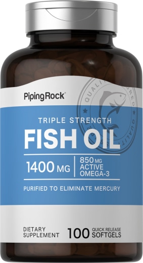 Olio di pesce Omega-3 a tripla azione 1360 mg (900 mg di Omega-3 attivo), 100 Capsule in gelatina molle a rilascio rapido