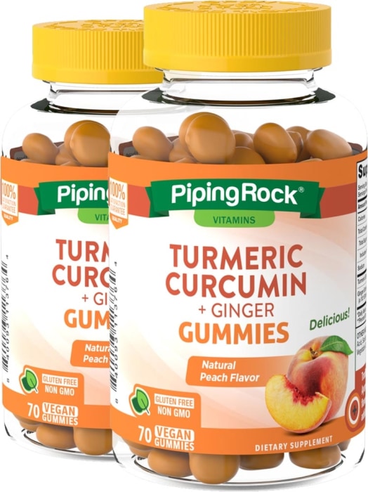 Turmeric Curcumin & Ginger (Natural Peach), 70 Vegan Gummies, 2  Bottles
