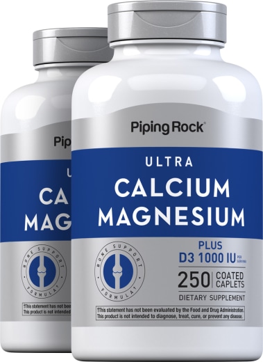 Ultra calcio e magnesio + D3 (calcio 1.000 mg / magnesio 500 mg / vitamina D3 1.000 IU per porzione), 250 Pastiglie rivestite, 2  Bottiglie