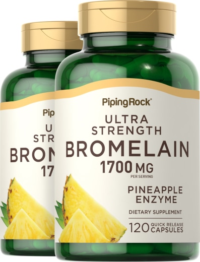 Bromelaina o wzmocnionej sile , 1700 mg (na porcję), 120 Kapsułki o szybkim uwalnianiu, 2  Butelki
