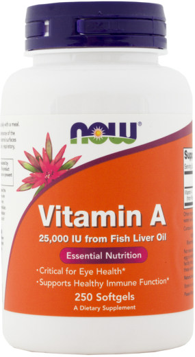 Vitamín A (rybí olej), 25000 IU, 250 Mäkké kapsuly