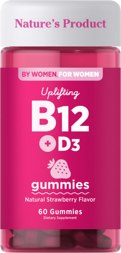 Vitamin B12 & + D3 (Natural Strawberry), 60 Gummies