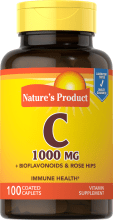 Vitamine C 1000mg avec bioflavonoïdes et églantier, 100 Petits comprimés enrobés