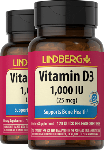 Vitamine D3, 1000 IU, 120 Snel afgevende softgels, 2  Flessen