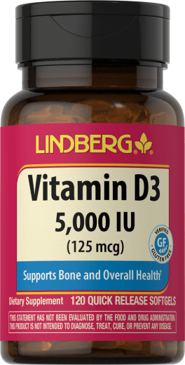 Vitamin D 3, 5000 IU, 120 Softgel for hurtig frigivelse