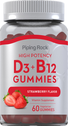 Vitaminas D3 y B12 (sabor natural a fresa), 60 Vegetariska gummies