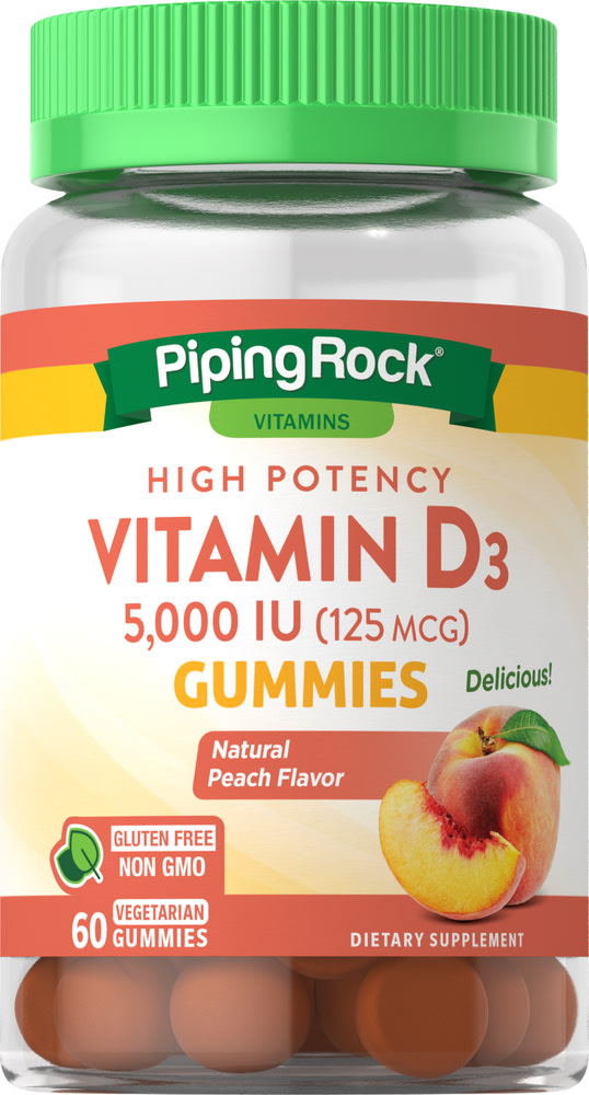 Vitamin D3 Gummies (Natural Peach), 5000 IU, 60 Vegetarian Gummies ...