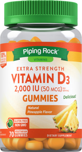 Pastillas de goma con vitamina D3 (sabor natural a piña), 2000 IU, 70 Vegetariska gummies