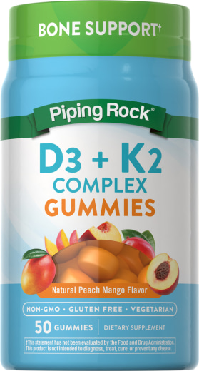 Vitamin D3 + K2 Calcium Gummies (Natural Peach Mango), 50 Vegetarian Gummies