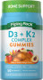 Gomas de Cálcio K2 + D3 (sabor natural de manga e pêssego), 50 Gomas vegetarianas