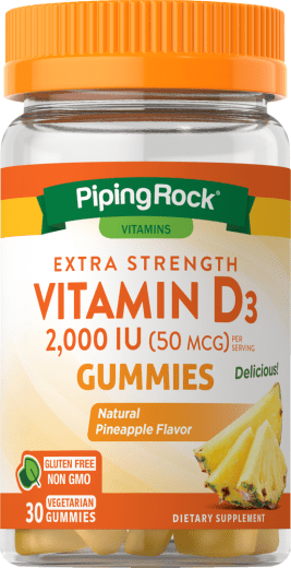 Vitamina D (Piña natural), 2000 IU, 30 Vegetariska gummies