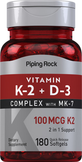 Complejo de vitamina K2 con vitamina D3, 180 Cápsulas blandas de liberación rápida