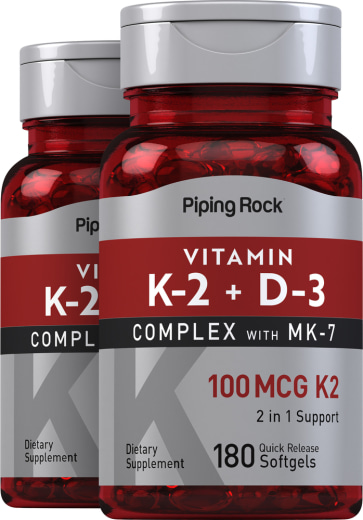 K-2 Complex D3 vitaminnal, 180 Gyorsan oldódó szoftgél, 2  Palackok