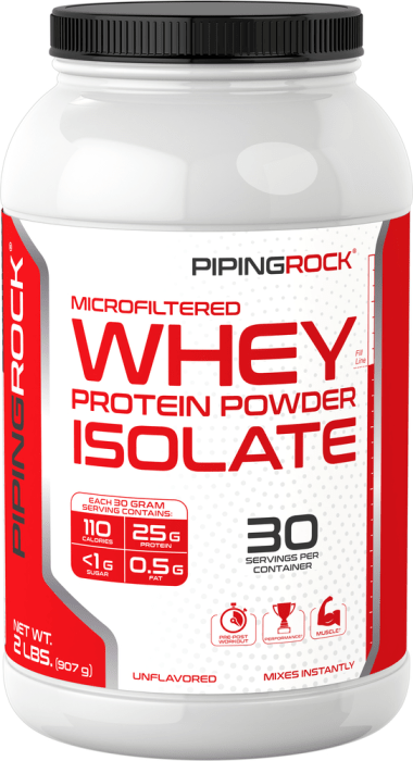 Whey Protein Isolate Powder (Unflavored), 2 lbs (907 g) Bottle