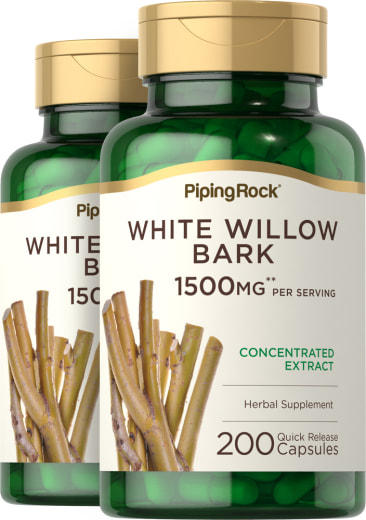 Casca de salgueiro-branco, 1500 mg (por dose), 200 Cápsulas de Rápida Absorção, 2  Frascos
