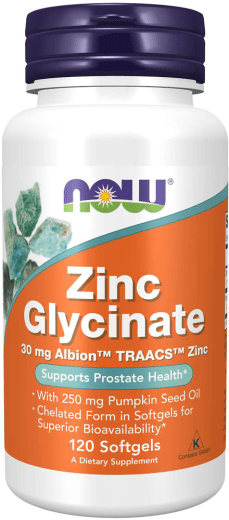 Glycinate de zinc avec huile de pépins de courge, 30 mg, 120 Capsules