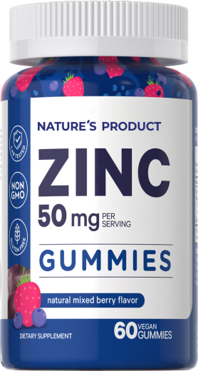 Zinc Gummies (Natural Mixed Berry), 50 mg (por dose), 60 Gomas veganas