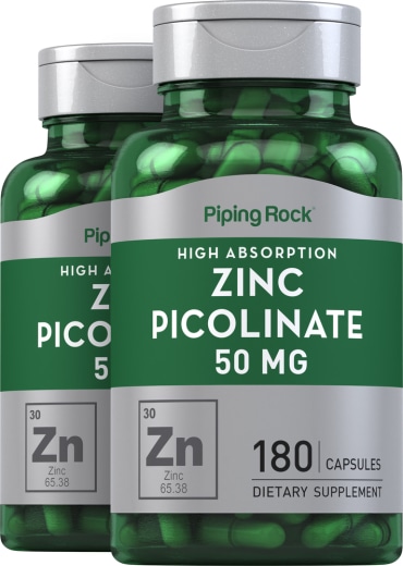 Picolinato de zinco (zinco de elevada absorção), 50 mg, 180 Cápsulas de Rápida Absorção, 2  Frascos