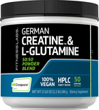 Alemã Monoidrato de creatina (Creapure) & Pó de L-glutamina (50:50 Composto) 1.1 lb (500 g) Frasco