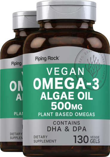 Omega-3 Algae Oil Vegan, 500 mg, 130 Veggie Gels, 2  Bottles