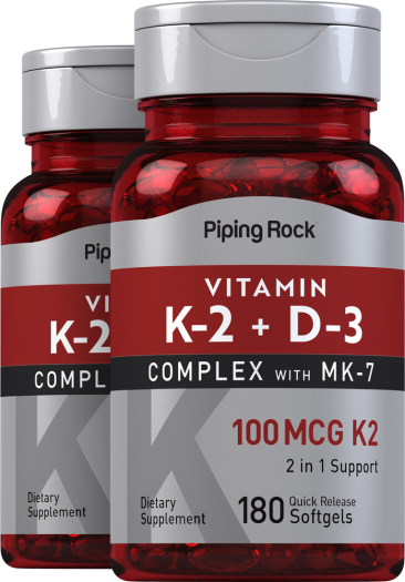 Vitamin K-2 Complex 100 mcg with D3, 180 Quick Release Softgels, 2  Bottles Vitamin K-2 Complex 100 mcg with D3, 180 Quick Release Softgels, 2  Bottles