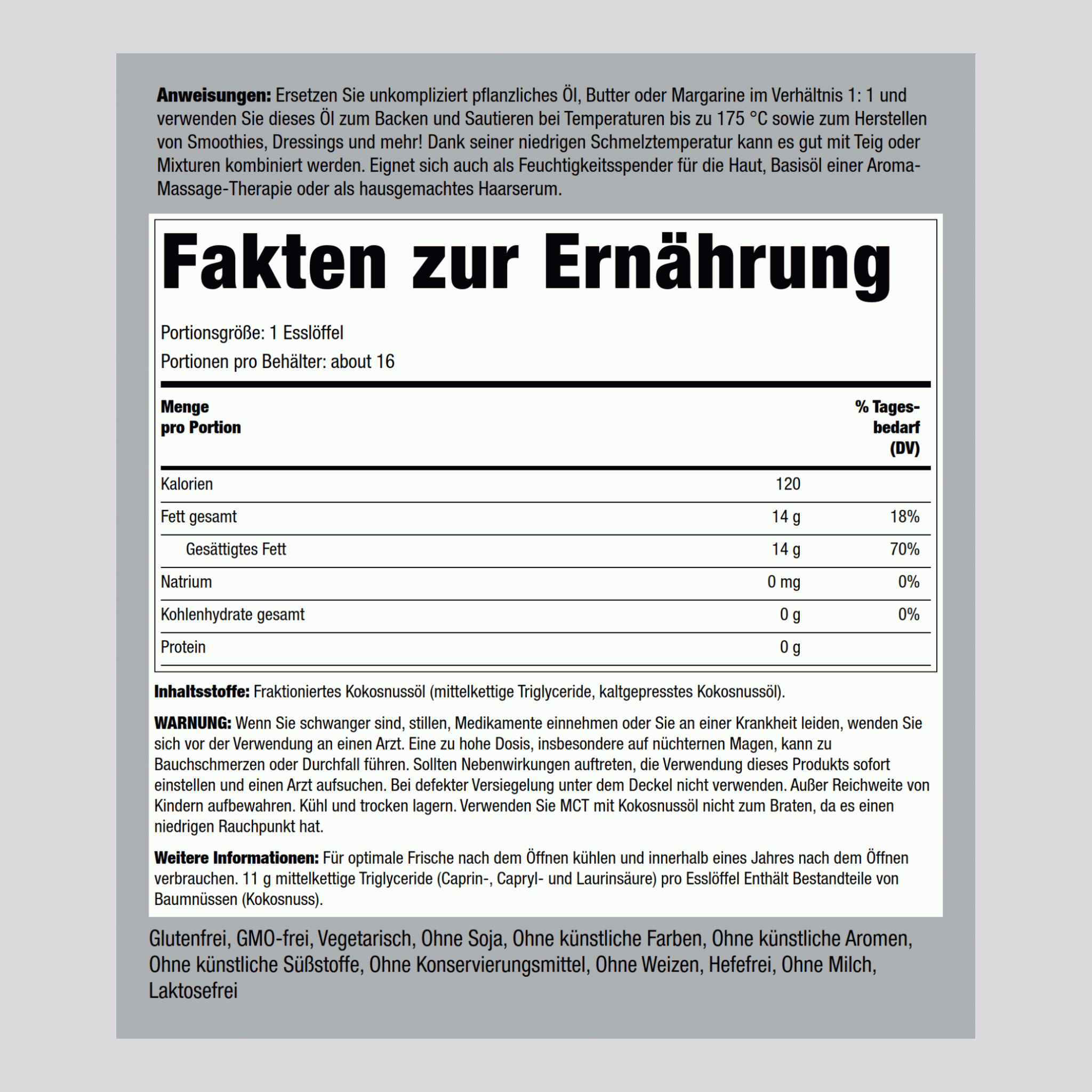 Flüssiges Premium-Kokosnussöl 8 oz 237 ml Flasche    