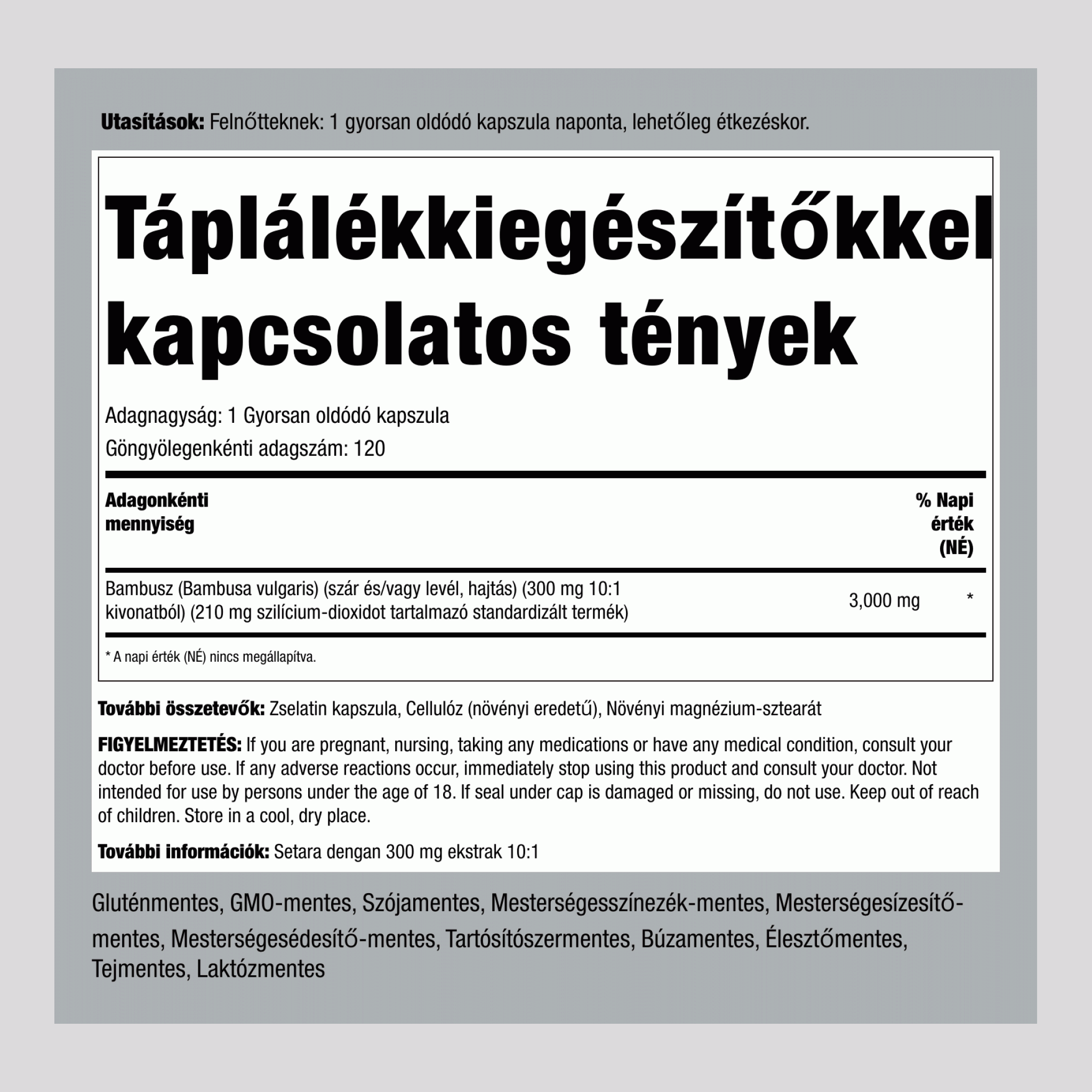Bambuszkivonat ,  3000 mg 120 Gyorsan oldódó kapszula