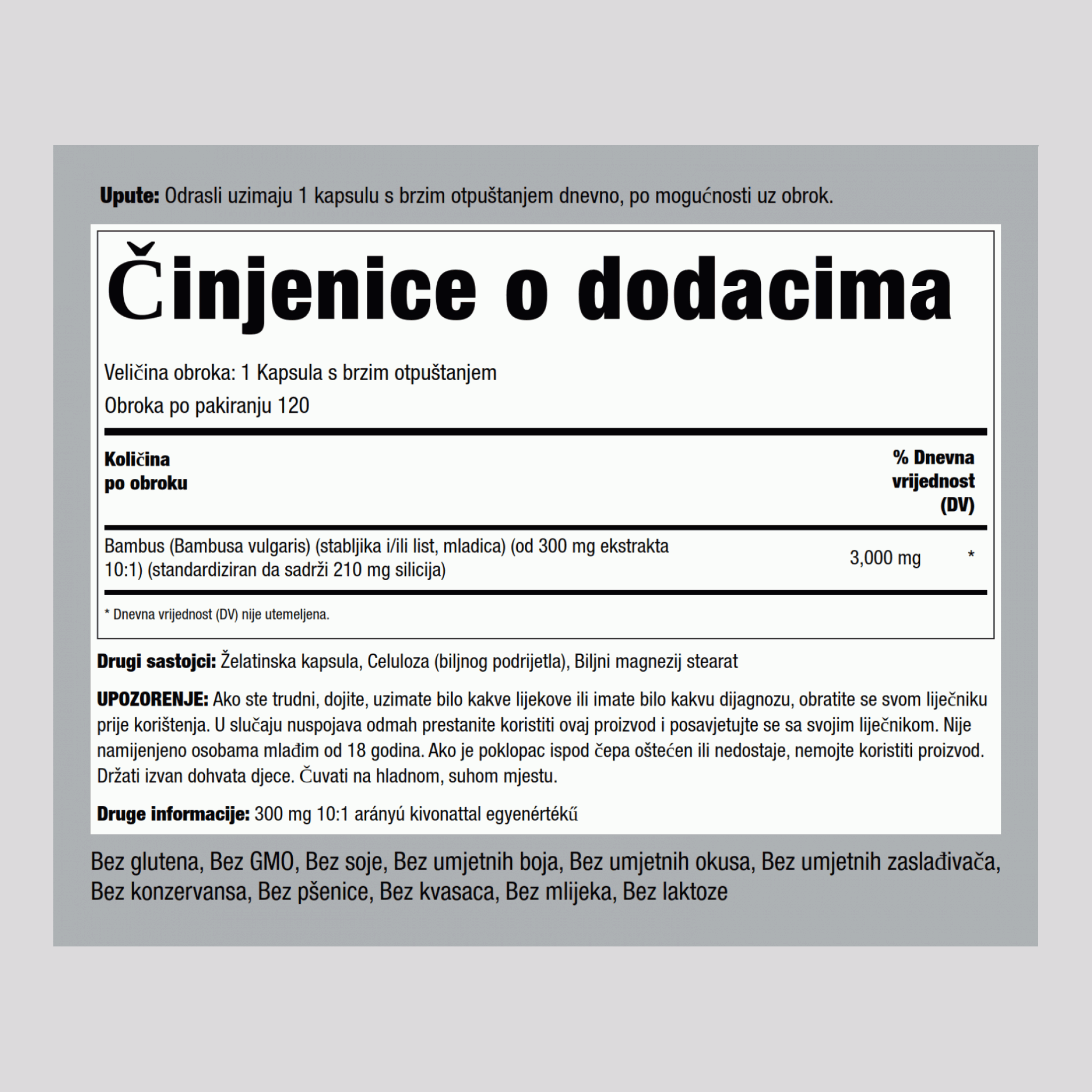 Extracto de bambú  300 mg 120 Cápsulas de liberación rápida     