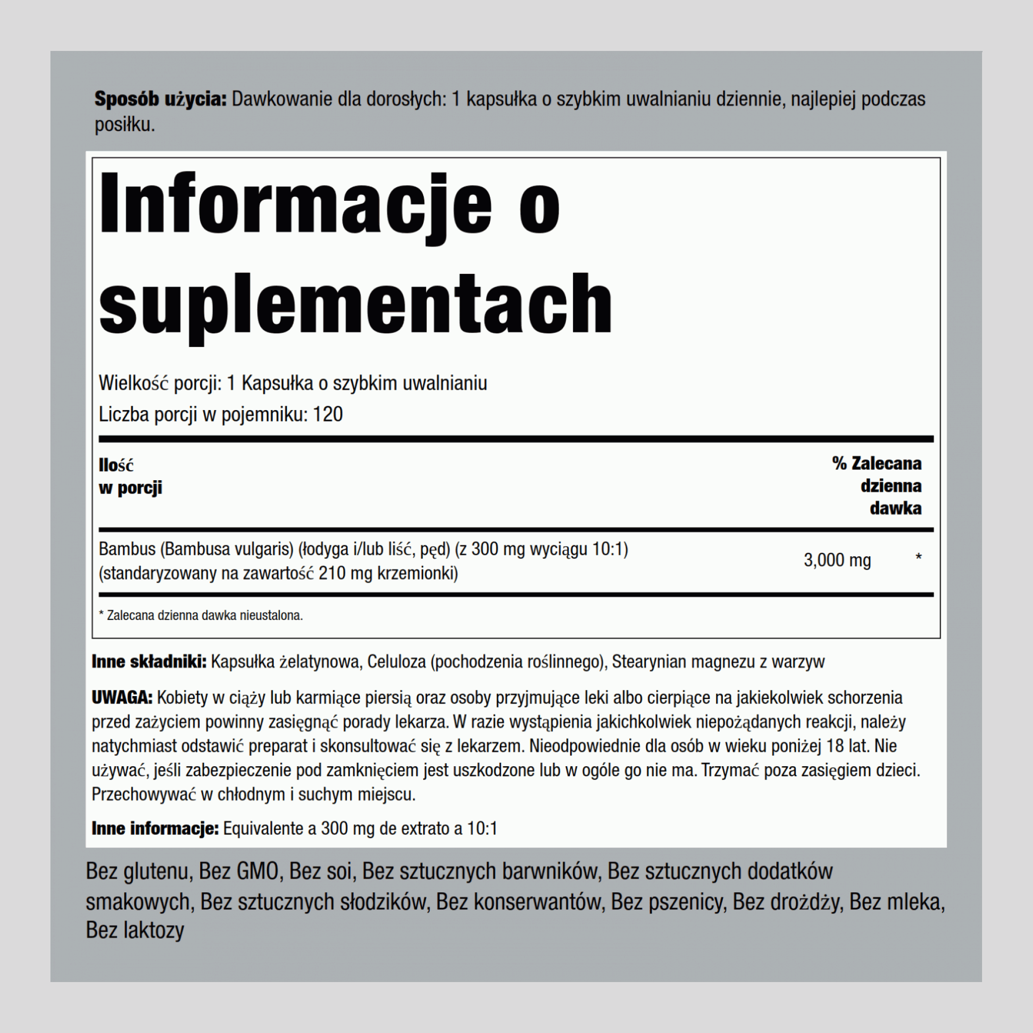 Extrait de bambou,  3000 mg 120 Gélules à libération rapide 2 Bouteilles