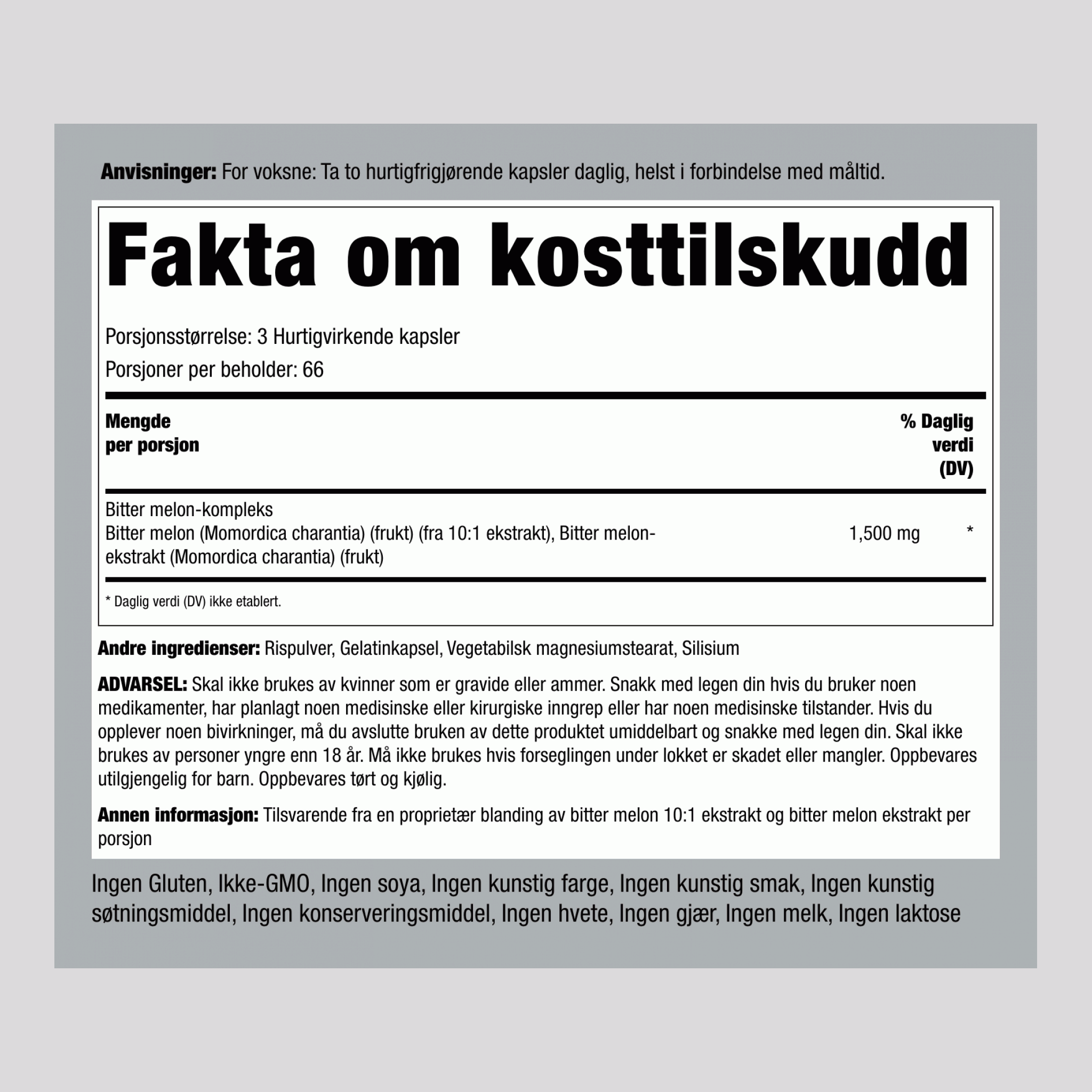Momordica bitter melon, 1500 mg (per dose), 200 Hurtigvirkende kapsler