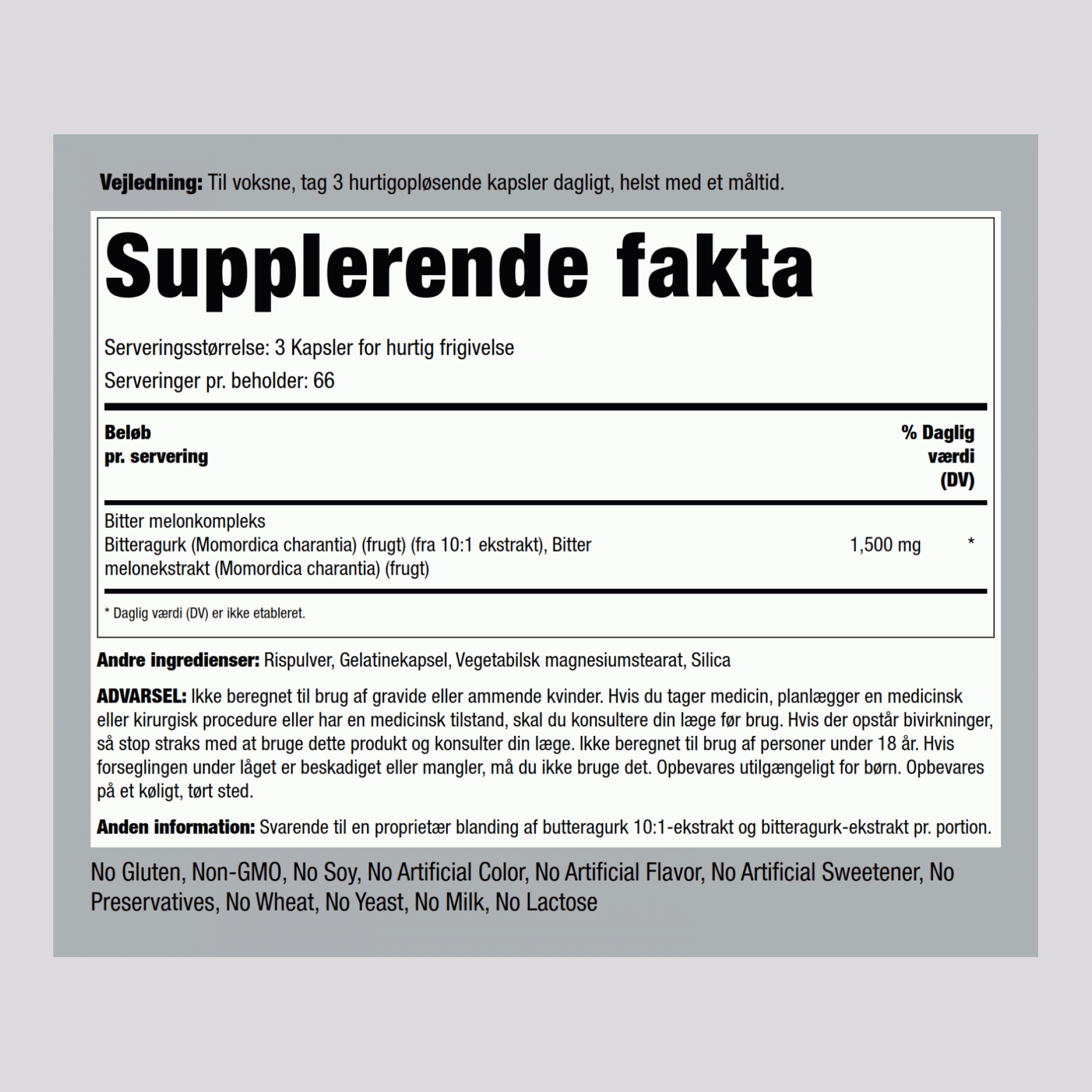 Momordica bitteragurk, 1500 mg (pr. dosering), 200 Kapsler for hurtig frigivelse