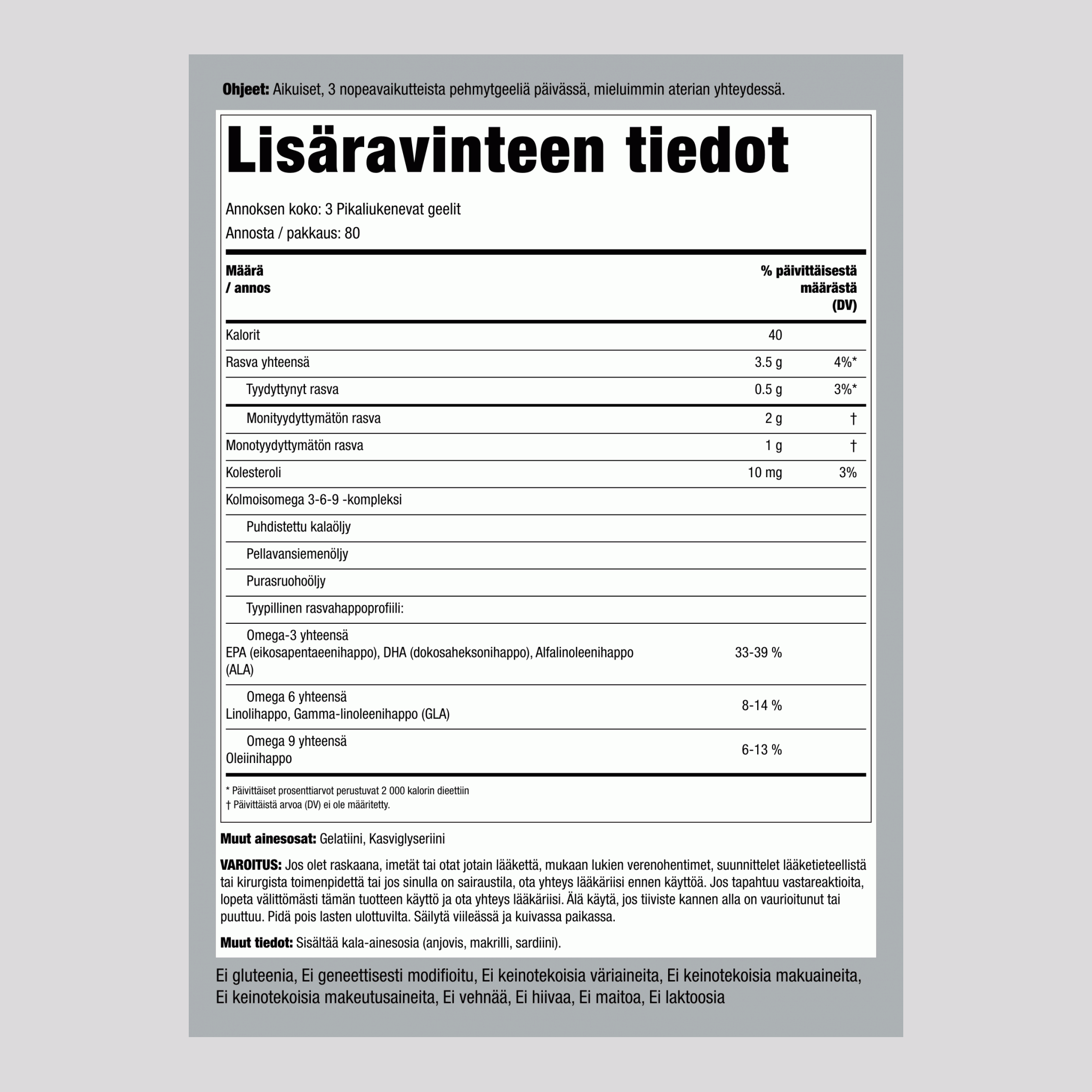 Multi-omega 3-6-9 kala, pellava & kurkkuyrtti 240 Pikaliukenevat geelit       