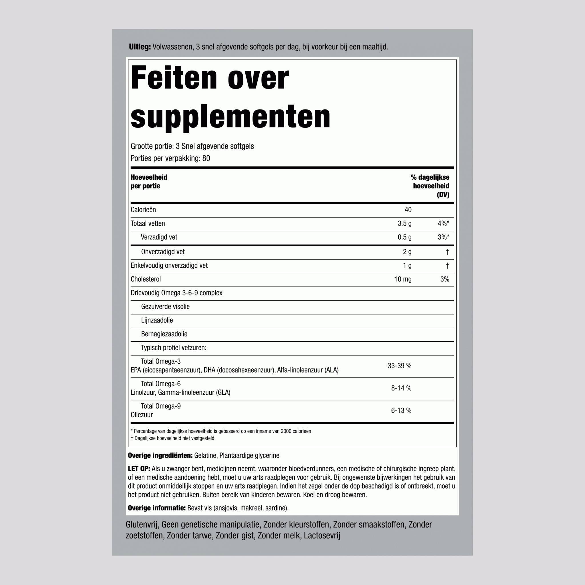 Multi omega 3-6-9 vis, vlas en bernagie 240 Snel afgevende softgels       