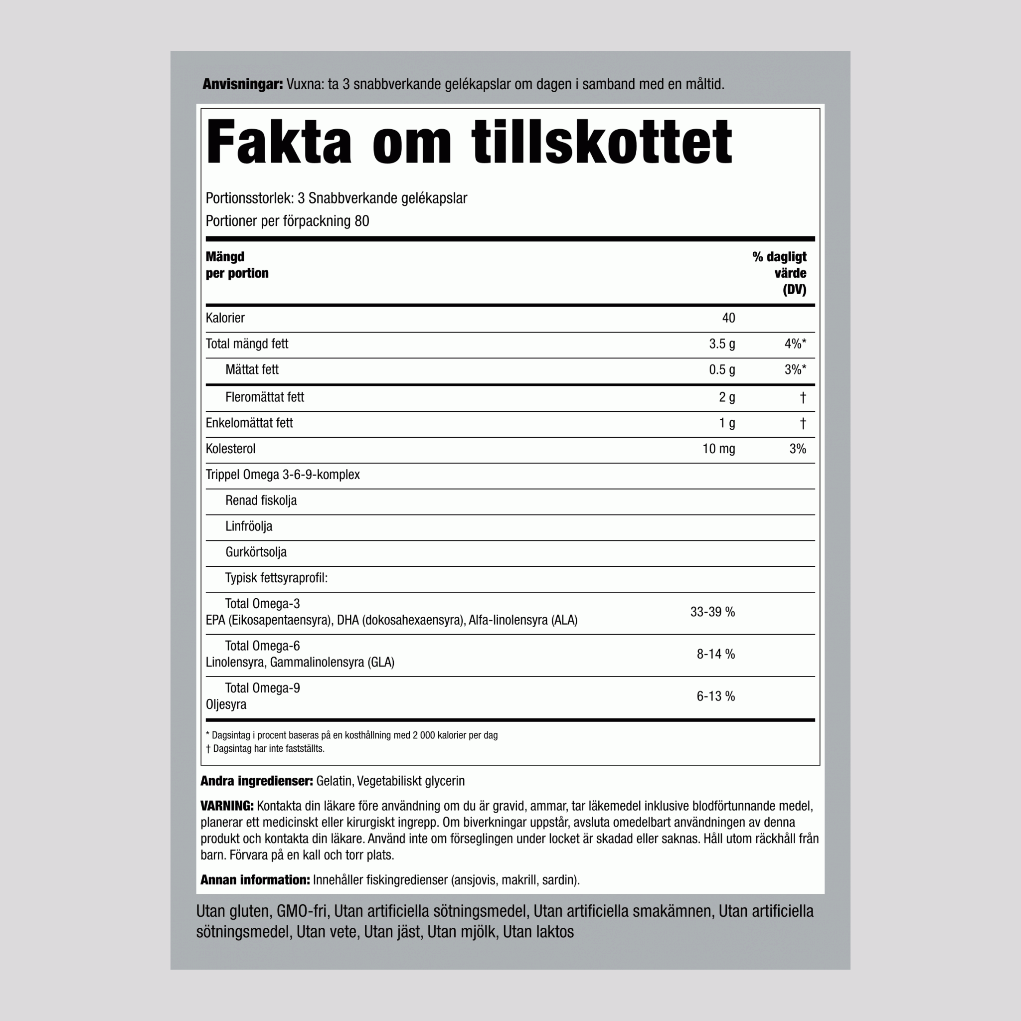 Multi-Omega 3-6-9 Fisk, linfrö och gurkört 240 Snabbverkande gelékapslar       