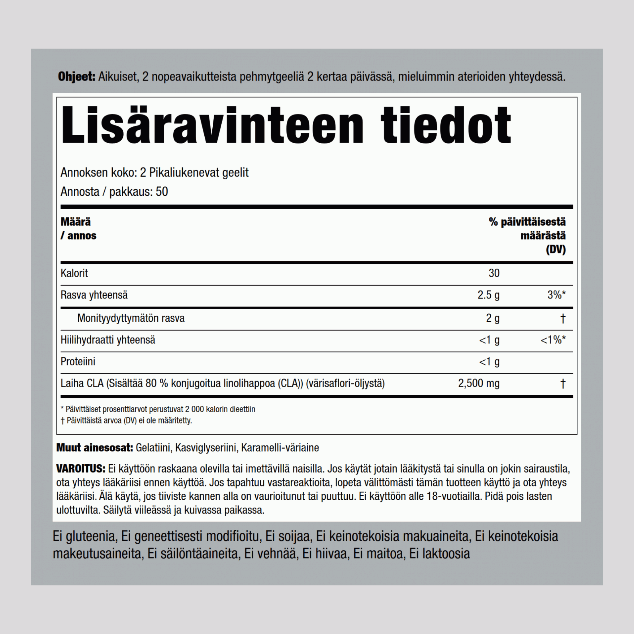 LEAN CLA (värisafloriöljyseos) 2500 mg/annos 100 Pikaliukenevat geelit     