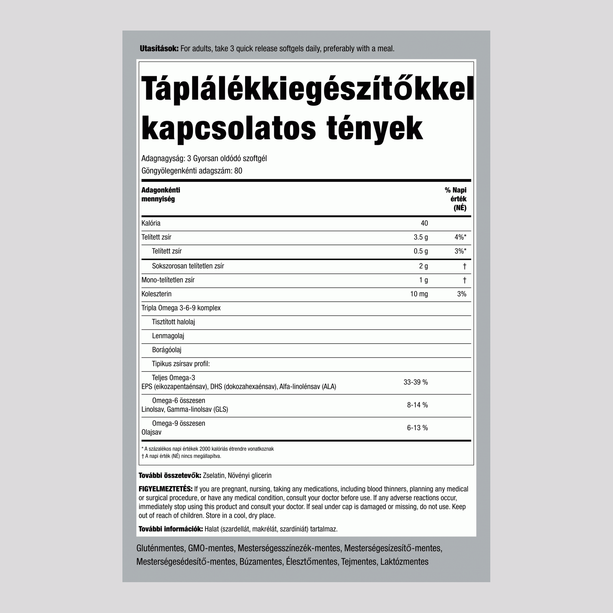Multi Omega 3-6-9 hal, len és borágó 240 Gyorsan oldódó szoftgél 2 Palackok     