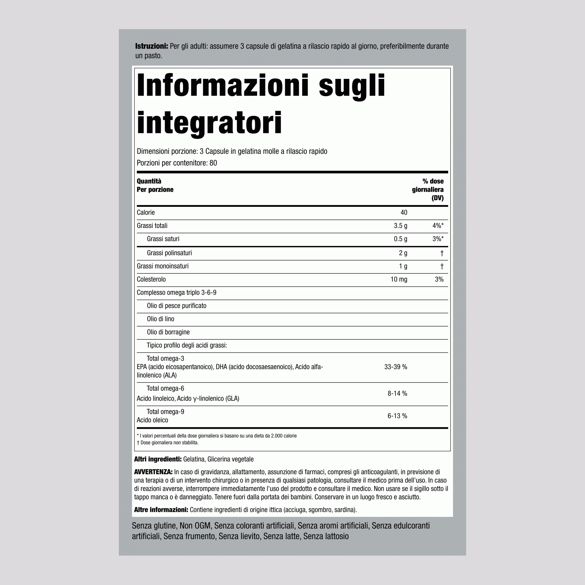 Multi Omega 3-6-9 pesce, lino e borragine 240 Capsule in gelatina molle a rilascio rapido 2 Bottiglie     