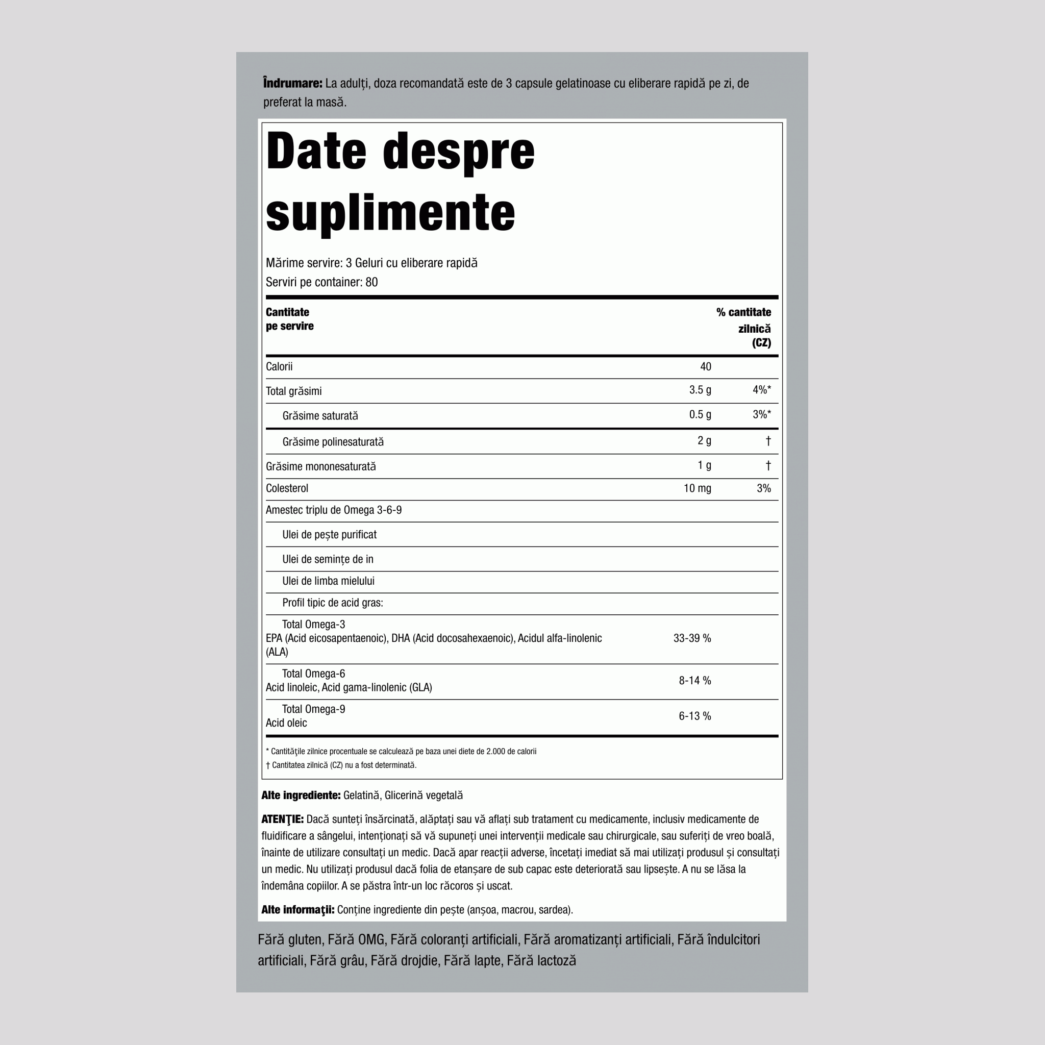 Multi Omega 3-6-9 din peşte, in şi limba-mielului 240 Geluri cu eliberare rapidă 2 Sticle     