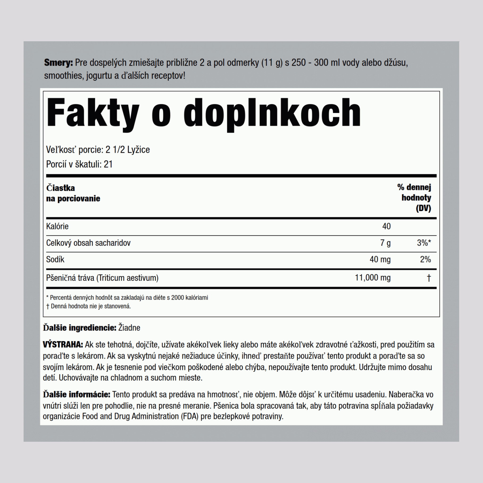 Prášok z pšeničnej trávy (organický) 8 oz 227 g Fľaša 