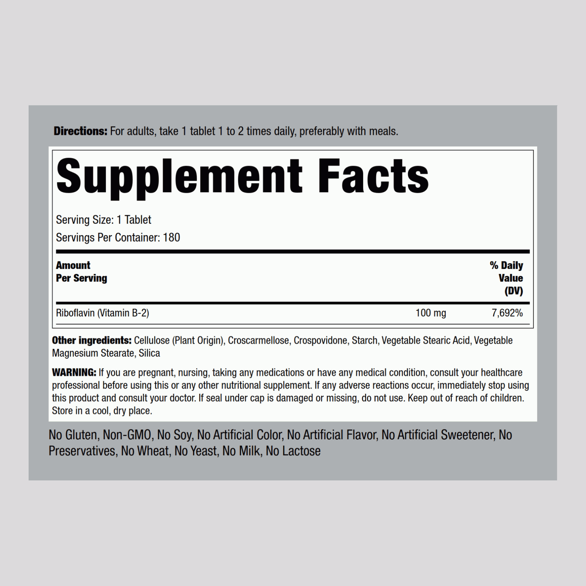 B-2 (Riboflavin), 100 mg, 180 Tablets