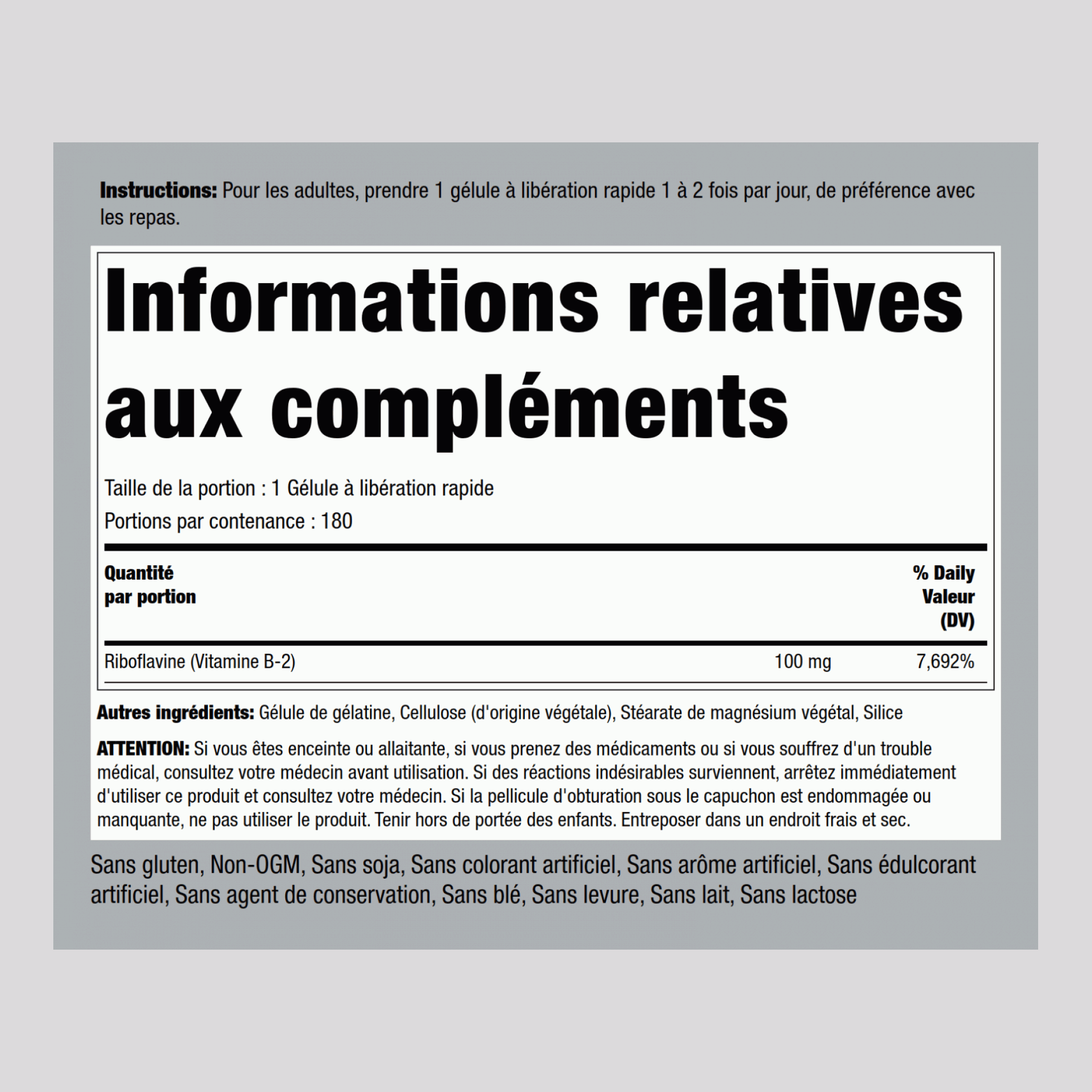 B-2 (Riboflavine) 100 mg 180 Comprimés     