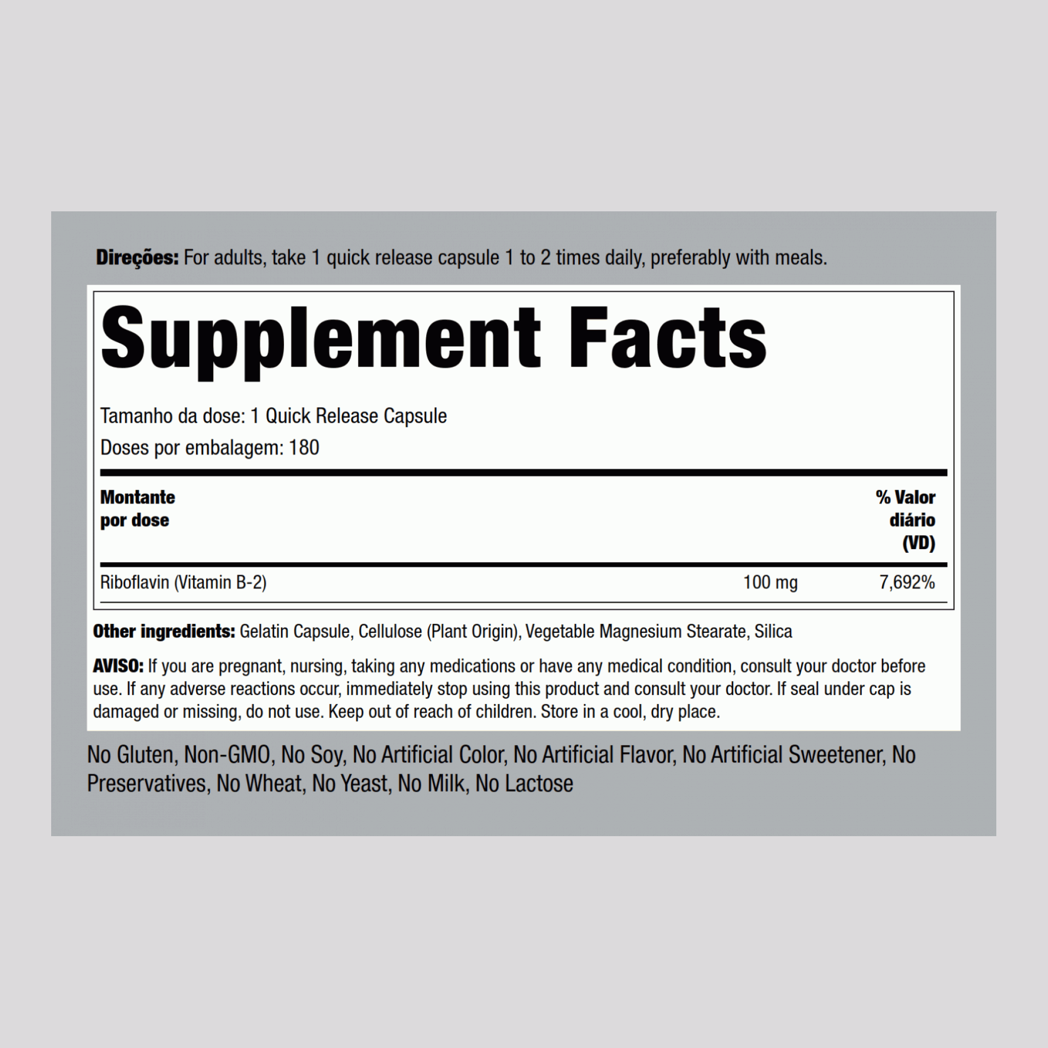 B2 (riboflavina) 100 mg 180 Comprimidos     