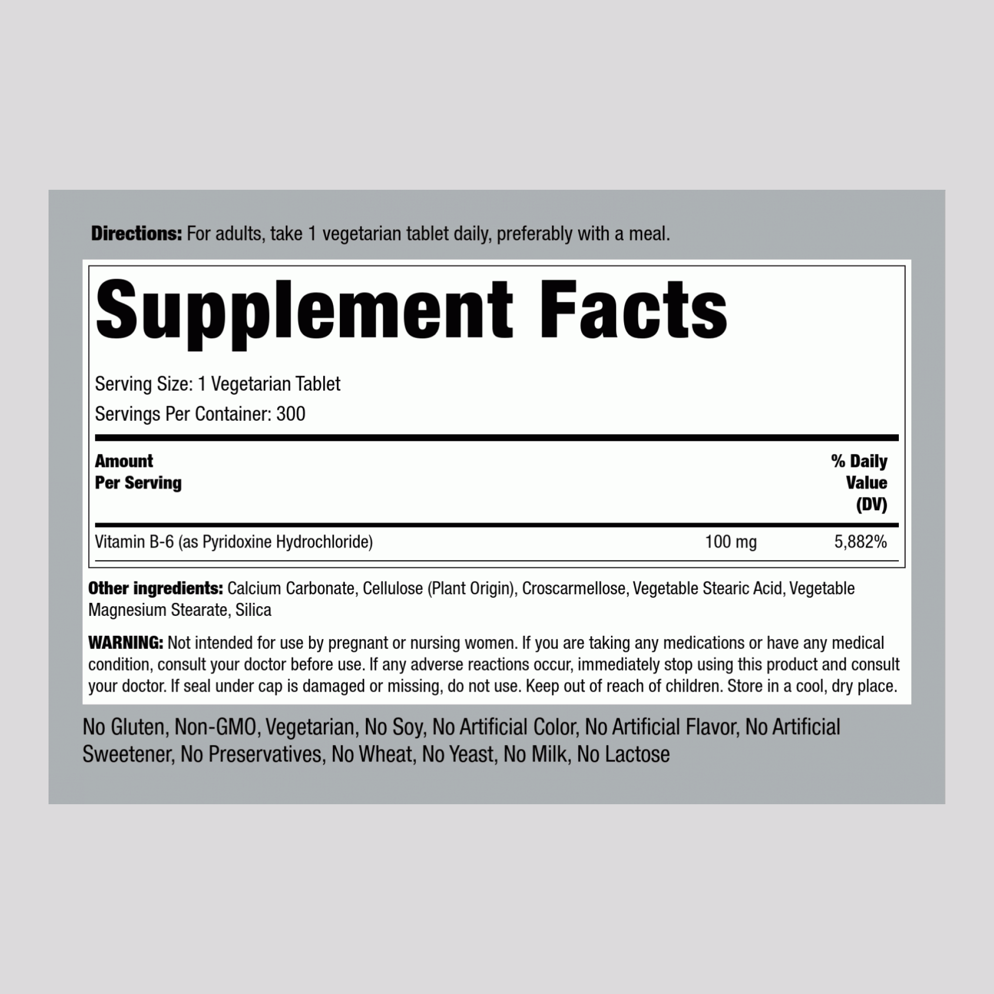 B-6 (Pyridoxine), 100 mg, 300 Tablets