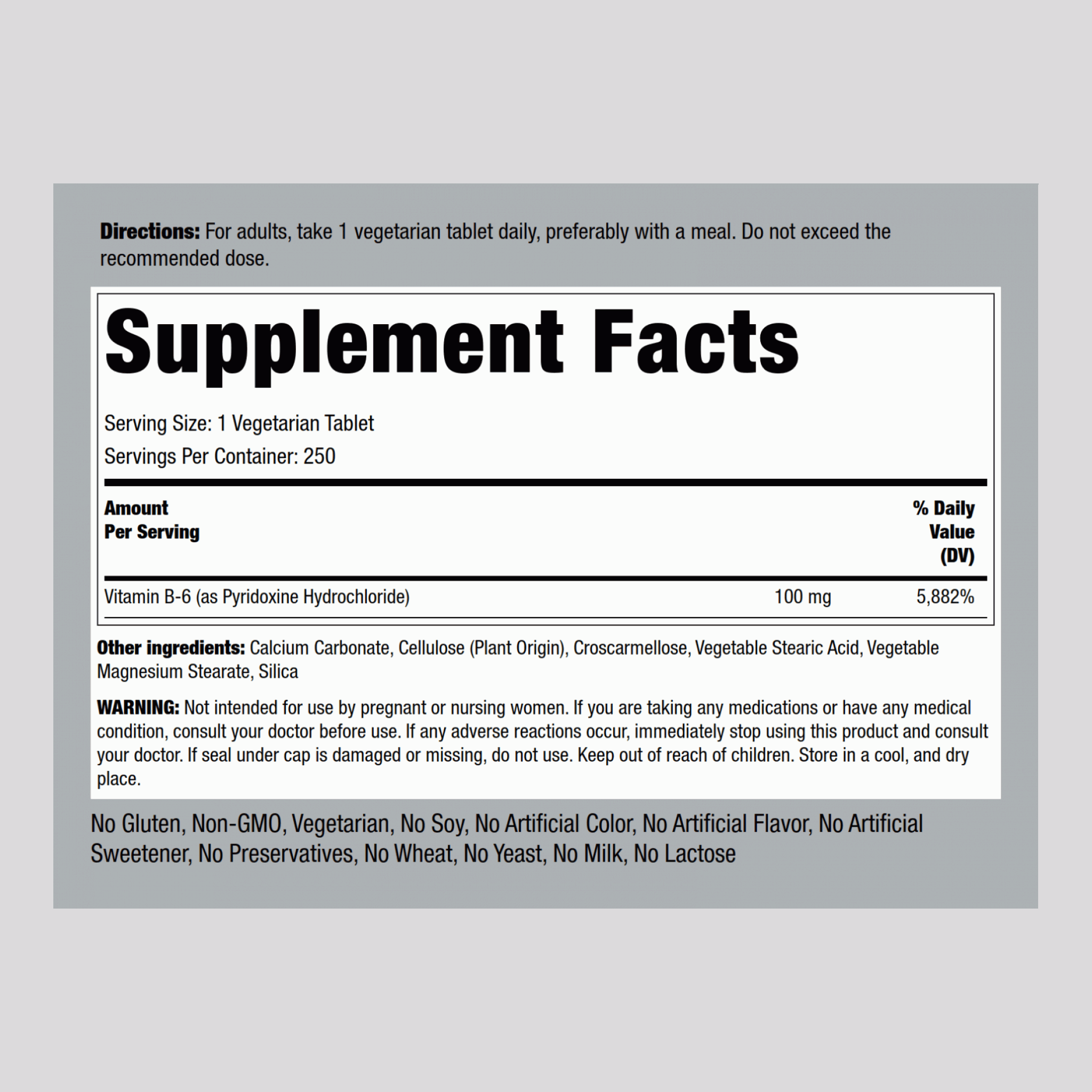 B-6 (Pyridoxine), 100 mg, 250 Tablets, 2  Bottles