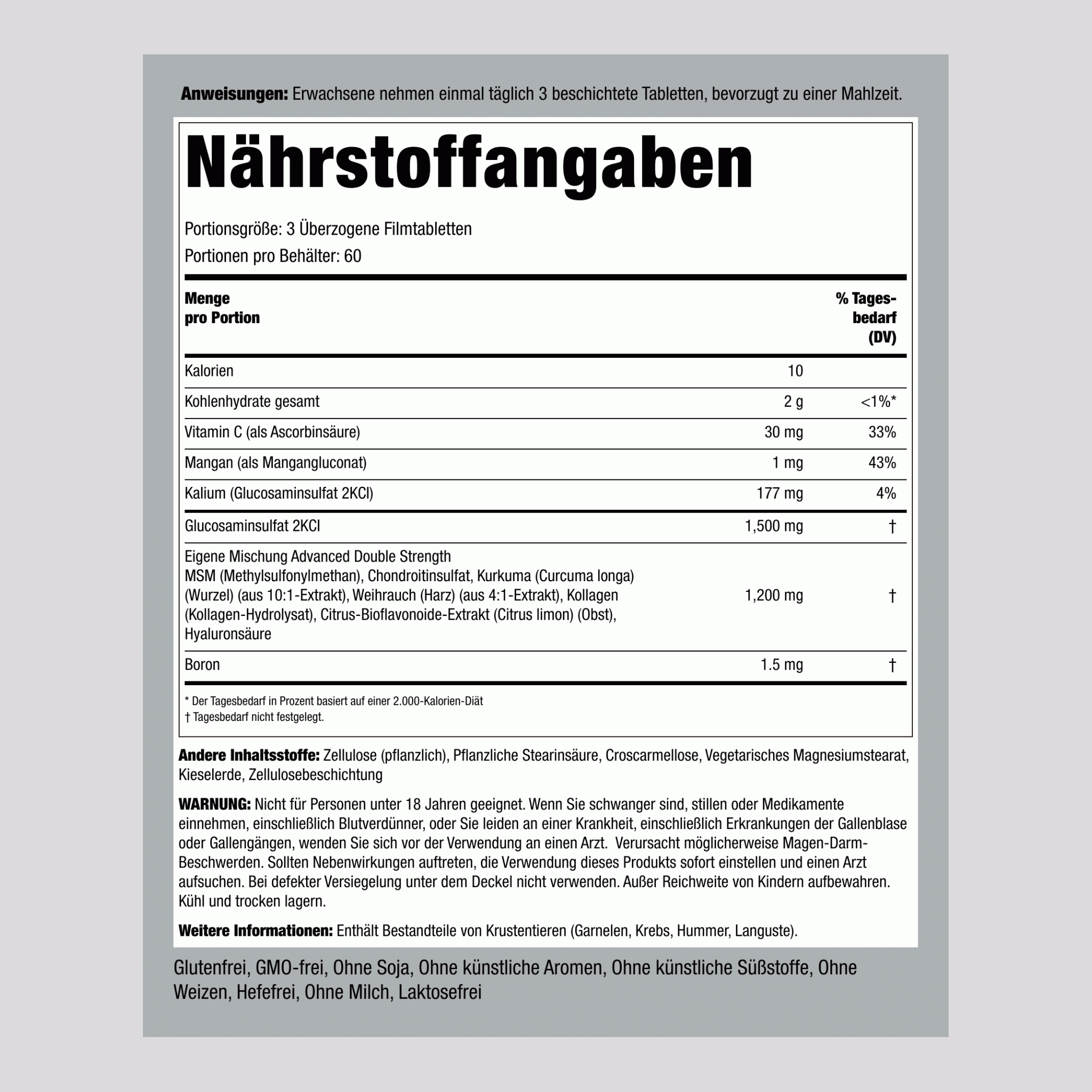 Modernstes Glucosamin-Chondroitin MSM Plus in doppelter Stärke Kurkuma 180 Überzogene Filmtabletten       