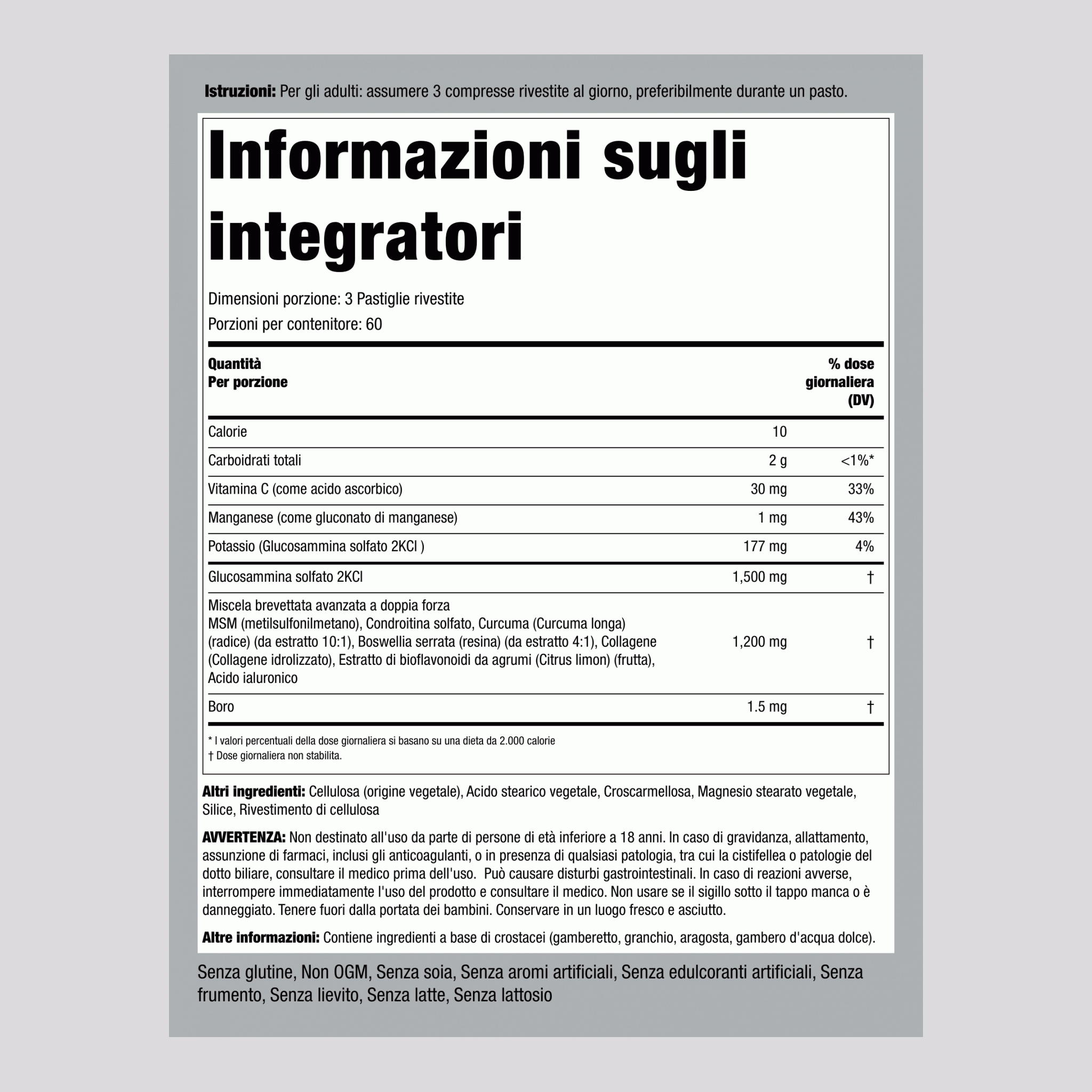 MSM Plus Condroitina glucosamina doppia azione formula avanzata Turmerico 180 Pastiglie rivestite       