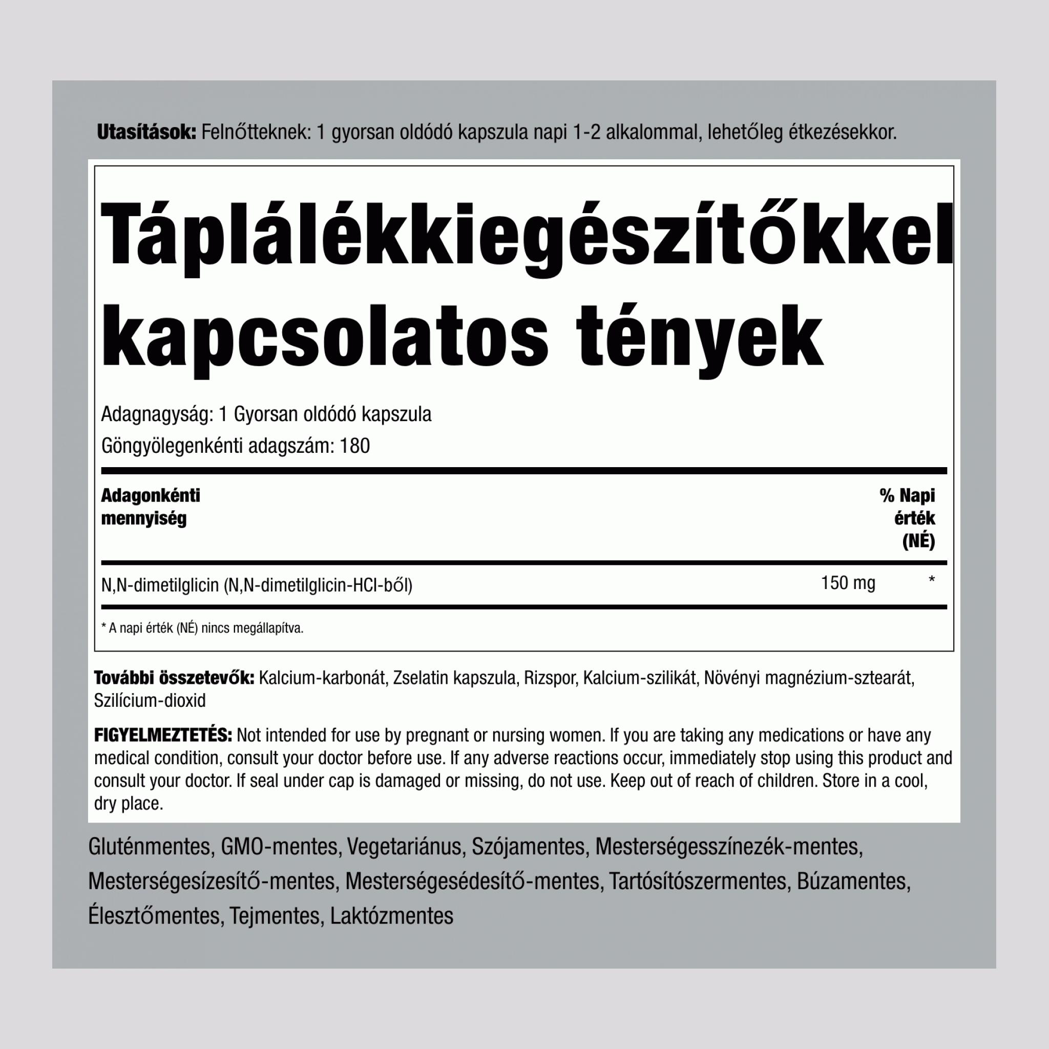 DMG (B-15), 150 mg, 180 Gyors Hatóanyag-leadású Kapszula