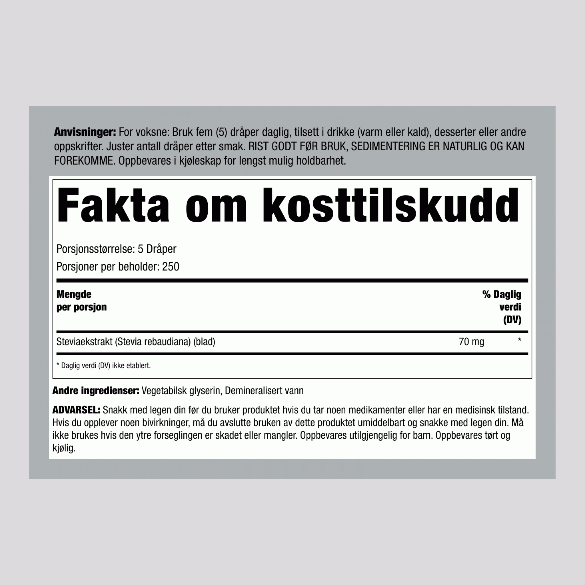 Flytende søtningsmiddel med stevia 2 ounce 59 mL Pipetteflaske    