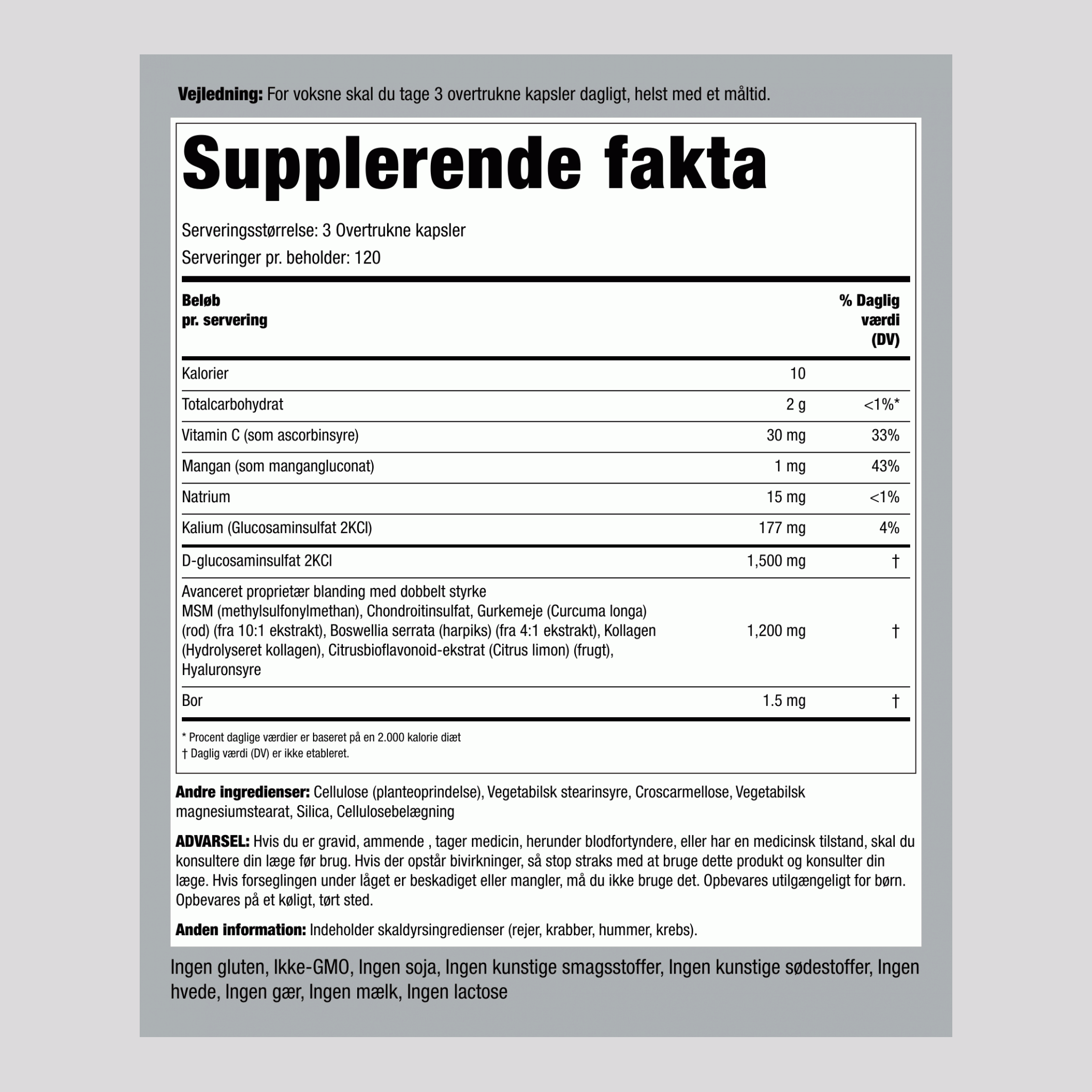 Avanceret Glucosamin Chondroitin MSM Plus med dobbelt styrke Gurkemeje 360 Overtrukne kapsler       