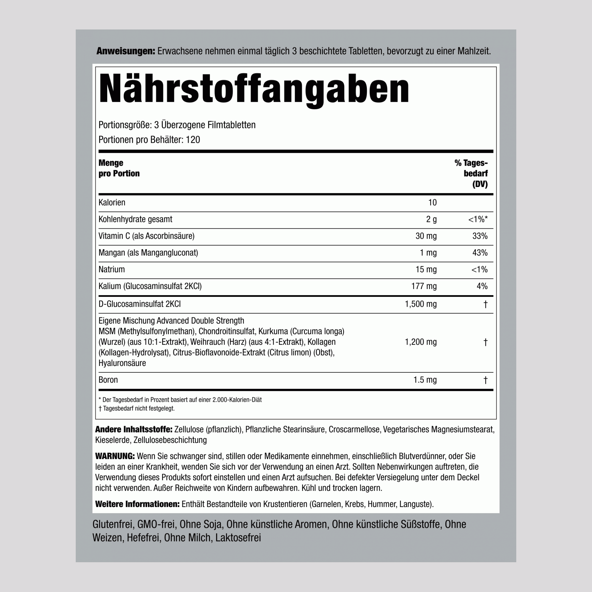 Modernstes Glucosamin-Chondroitin MSM Plus in doppelter Stärke Kurkuma 360 Überzogene Filmtabletten       